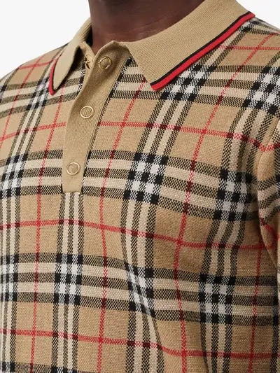 Shop Burberry Vintage Check Merino Wool Polo Shirt In Neutrals