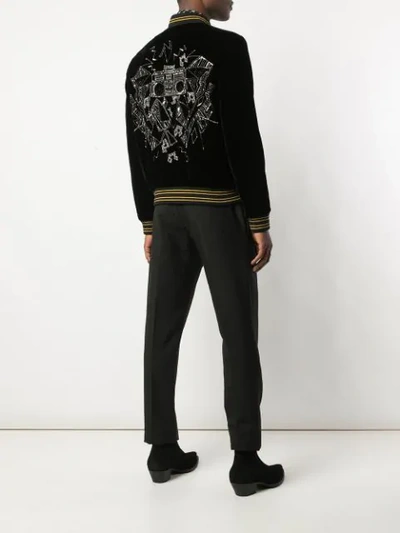 Shop Saint Laurent Sequin-embellished Velvet Bomber Jacket In Black