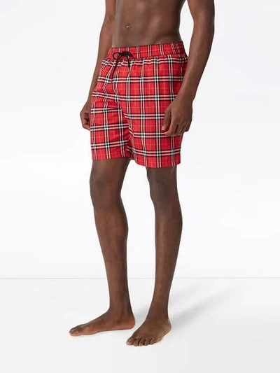 Shop Burberry Check Drawcord Swim Shorts In Cadmium Red Ip Check