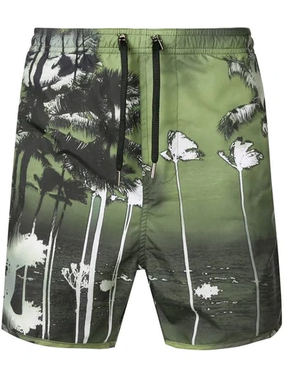 Shop Neil Barrett Palms Printed Swim Shorts In Green