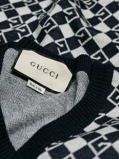 Shop Gucci Intarsia Logo Sweater In Blue