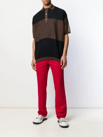 Shop Raf Simons Mesh Knit Polo Shirt In Brown