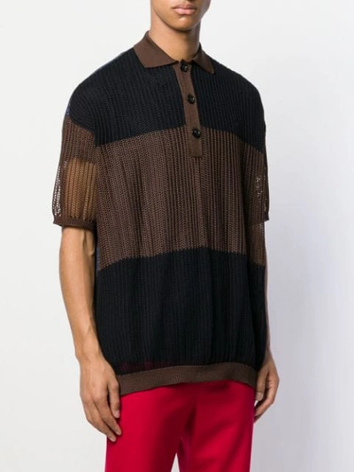 Shop Raf Simons Mesh Knit Polo Shirt In Brown