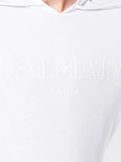 Shop Balmain Logo Print Hoodie In White