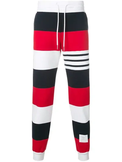 Shop Thom Browne Engineered Rugby Stripe Classic Loopback Jersey Sweatpants - Multicolour