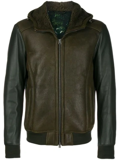 Shop Etro Hooded Leather Jacket In Green