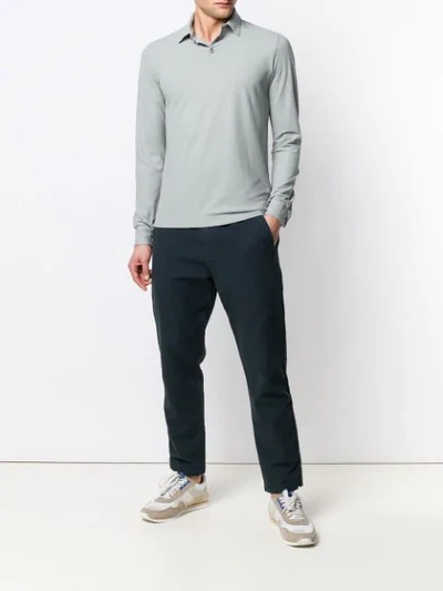 Shop Zanone Long Sleeve Polo Shirt In Grey