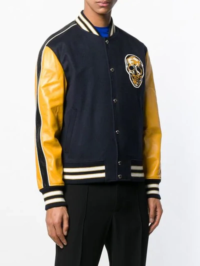 Shop Alexander Mcqueen Skull Varsity Jacket In 4377 Navy Gold