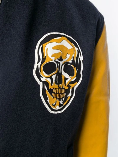 Shop Alexander Mcqueen Skull Varsity Jacket In 4377 Navy Gold