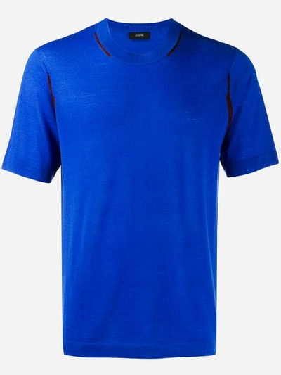 Shop Joseph Short-sleeve Fitted Sweater In Blue