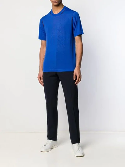 Shop Joseph Short-sleeve Fitted Sweater In Blue