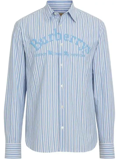 Shop Burberry Striped Shirt In Blue