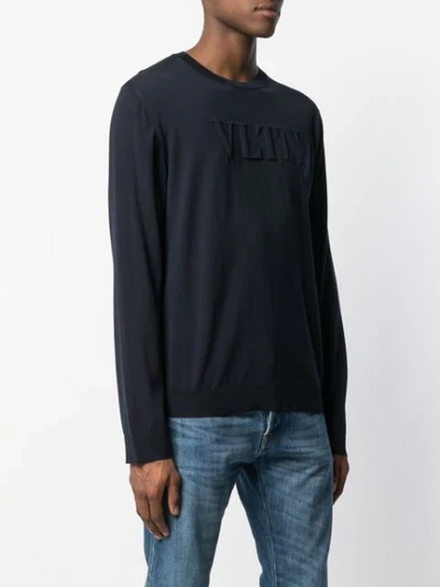 Shop Valentino Logo Embossed Fine Knit Sweater In Blue