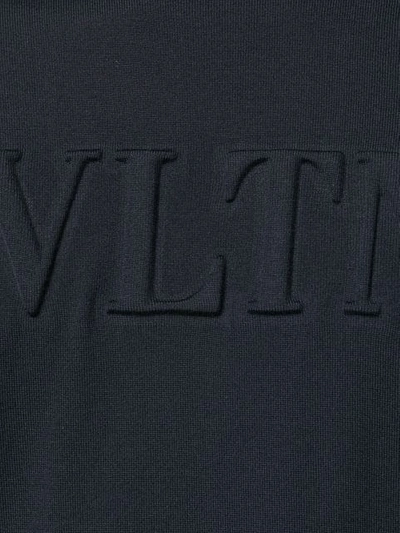 Shop Valentino Logo Embossed Fine Knit Sweater In Blue