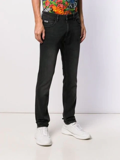 Shop Versace Jeans Couture Embroidered Logo Skinny Jeans In Black