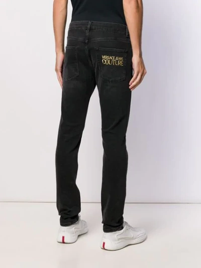 VERSACE JEANS COUTURE EMBROIDERED LOGO SKINNY JEANS - 黑色