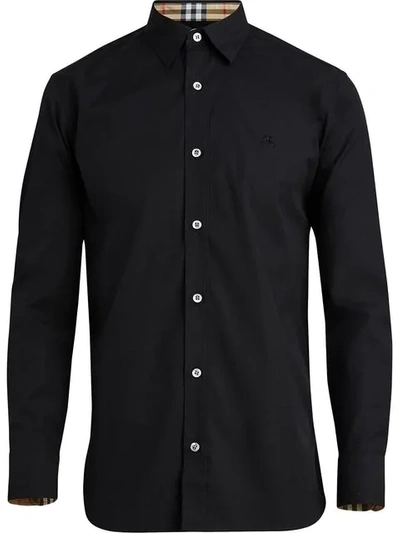 Shop Burberry Stretch Cotton Poplin Shirt In Black