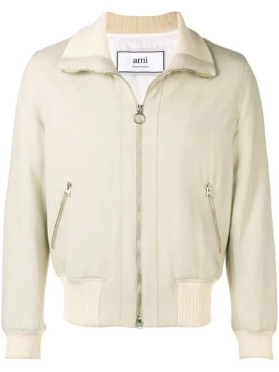 Shop Ami Alexandre Mattiussi Funnel Neck Zipped Jacket In Neutrals