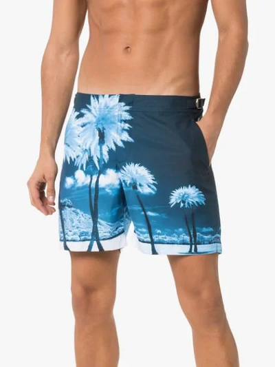 Shop Orlebar Brown Bulldog Palm Tree Print Swim Shorts In Blue