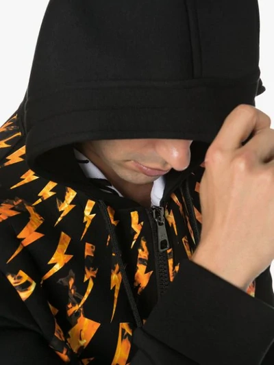 Shop Neil Barrett Lightning Bolt Zip Hoodie In Black