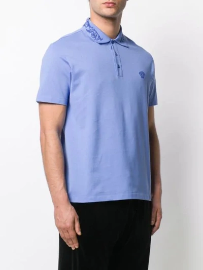 Shop Versace Embroidered Polo Shirt - Blue