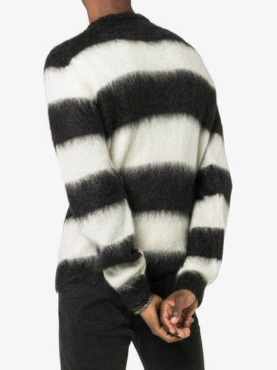 Shop Saint Laurent Striped Long Sleeved Sweater In Black