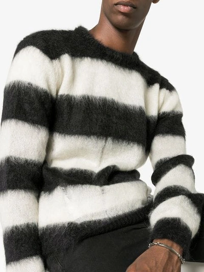 Shop Saint Laurent Striped Long Sleeved Sweater In Black