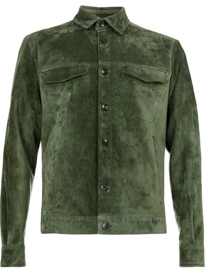 Shop Ajmone Leather Shirt Jacket In Green