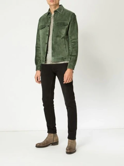 Shop Ajmone Leather Shirt Jacket In Green