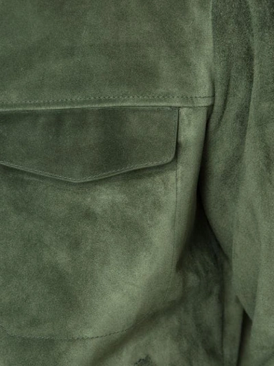 Shop Ajmone Leather Shirt Jacket In Green