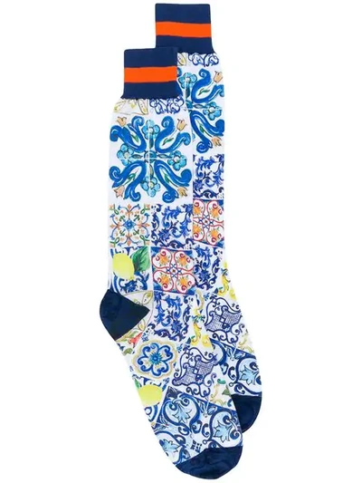 Shop Dolce & Gabbana Majolica Print Socks - White