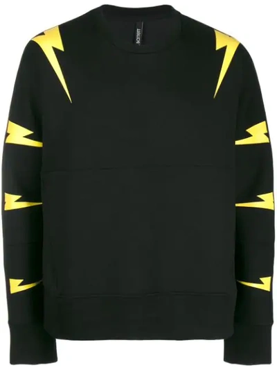 Shop Neil Barrett Thunder Bolt Print Sweatshirt In 1004 Black Yellow