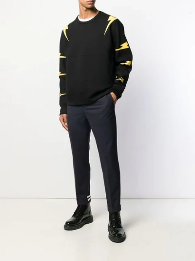 Shop Neil Barrett Thunder Bolt Print Sweatshirt In 1004 Black Yellow