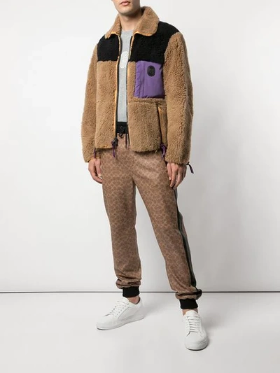 Shop Coach Colourblock Shearling Jacket In L9i Burnt Sienna