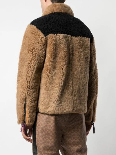 Shop Coach Colourblock Shearling Jacket In L9i Burnt Sienna