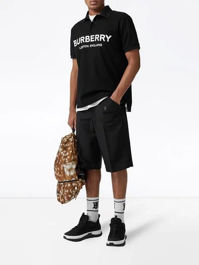 Shop Burberry Logo Print Cotton Piqué Polo Shirt In Black