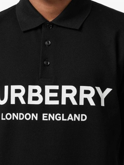 Shop Burberry Logo Print Cotton Piqué Polo Shirt In Black