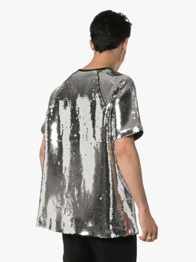 Shop Balmain Sequin-embellished Logo T-shirt In Silver