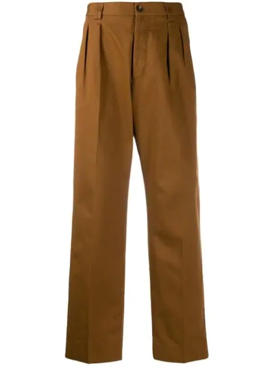 Shop Gucci Pleated Straight-leg Trousers In Brown