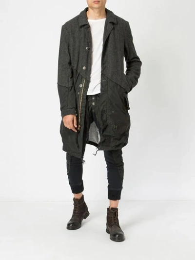 Shop Greg Lauren Herringbone Fishtail Parka Artist Coats In Grey