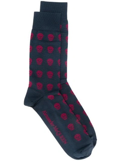 Shop Alexander Mcqueen Socken Mit Totenköpfen In Navy