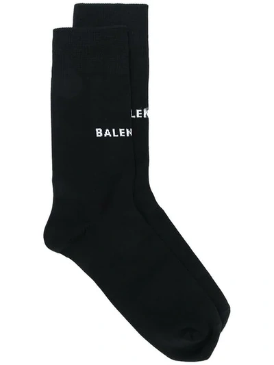 Shop Balenciaga Logo Printed Socks In Black