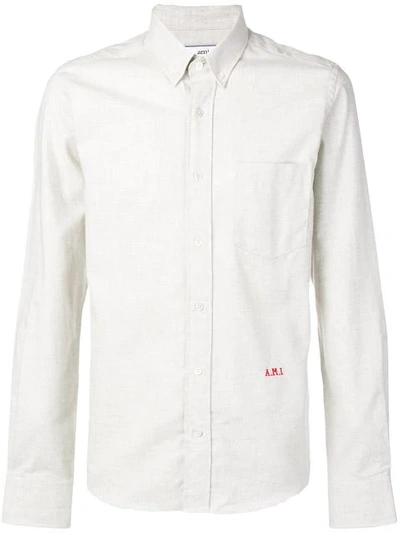 Shop Ami Alexandre Mattiussi Slim Fit Button-down Shirt A.m.i Front Embroidery In Neutrals