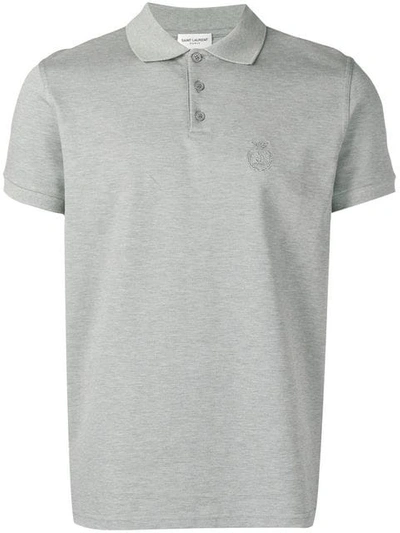 Shop Saint Laurent Embroidered Logo Polo Shirt In Grey