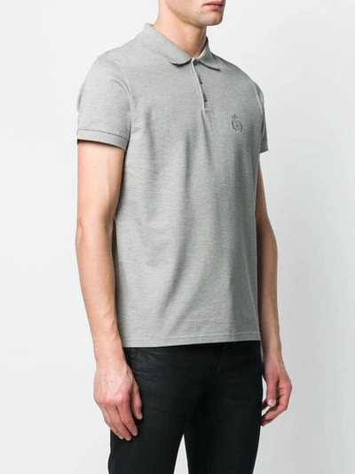 Shop Saint Laurent Embroidered Logo Polo Shirt In Grey