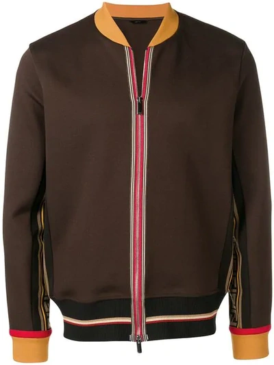 Shop Fendi Zipped Bomber Jacket In Brown