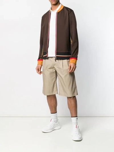 Shop Fendi Zipped Bomber Jacket In Brown