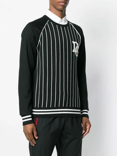 Shop Dolce & Gabbana Striped Logo Patch Sweater In Black