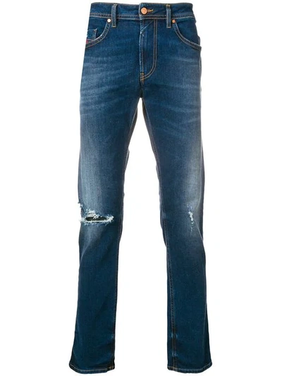 Shop Diesel Distressed Fitted Jeans In Blue