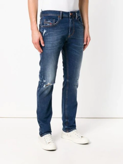 Shop Diesel Distressed Fitted Jeans In Blue